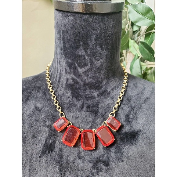 Women's Red Rectangle Rhinestone with Chain Stylish Necklace - Picture 7 of 7